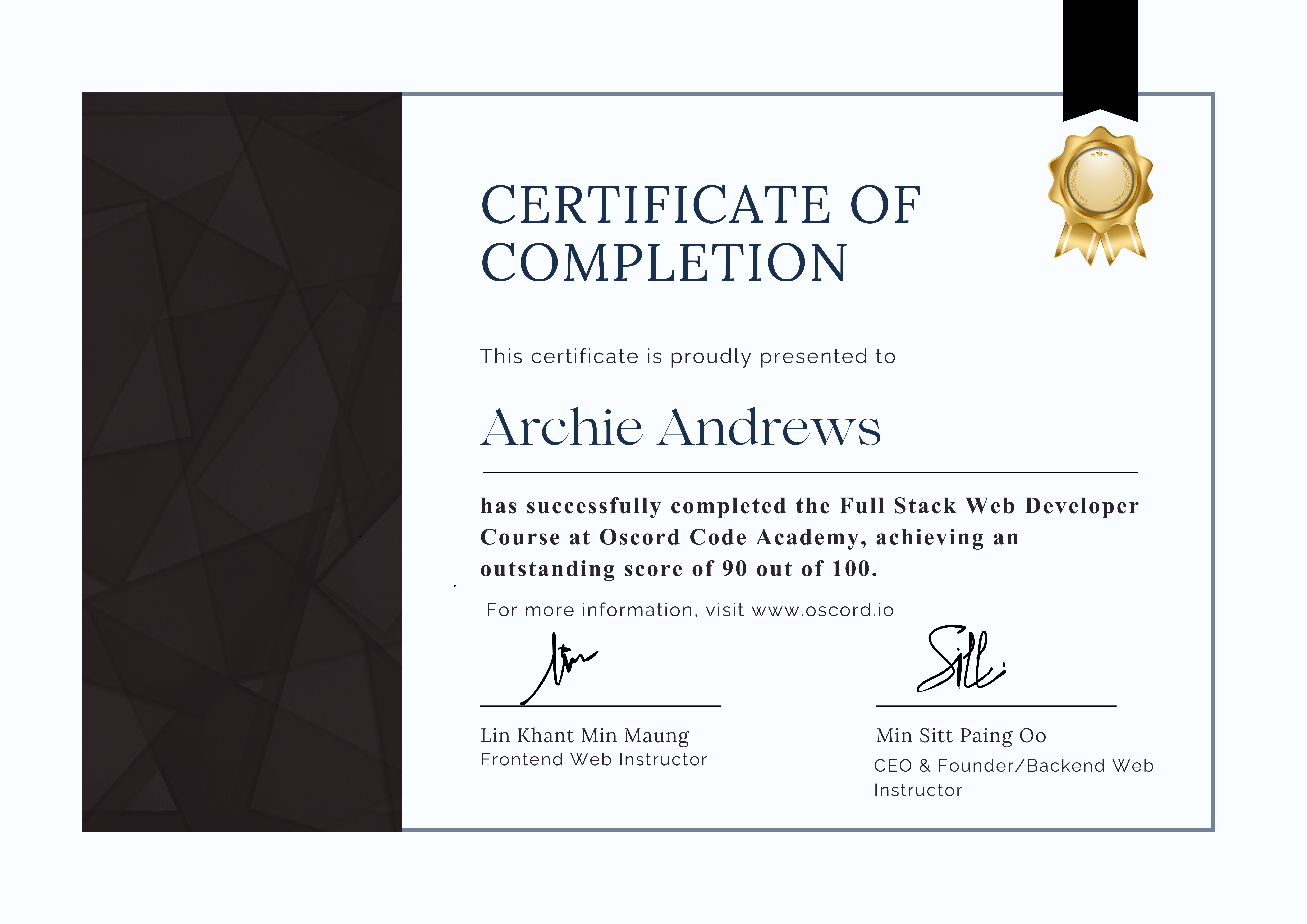 Oscord Code Academy Certificate